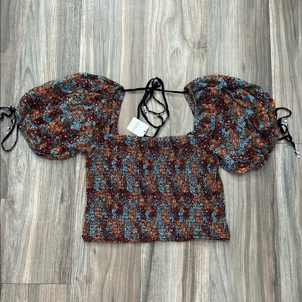 Free People Multicolor Puff Sleeve Blouse